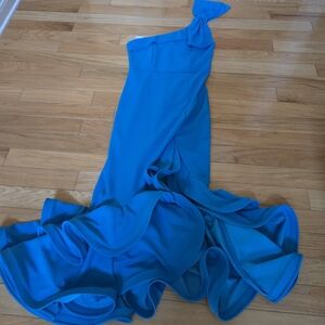 Frank Lyman Design Vibrant Blue One-Shoulder Long Gown